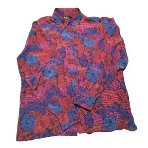 Dalton Floral Button Up Hidden  Long Sleeve Collared Shirt Size 14 Women's